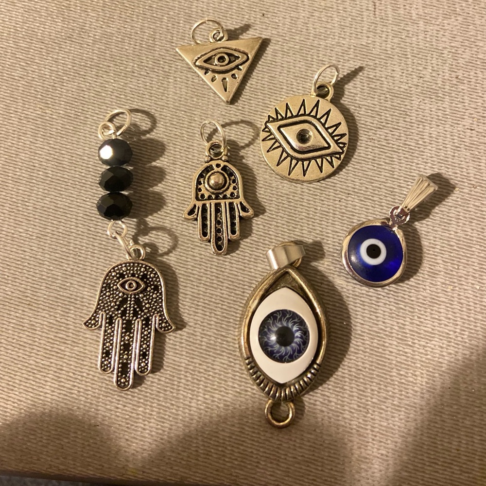 protection spiritual  charms lot w black cord necklace & crystal stones 🧿 eye